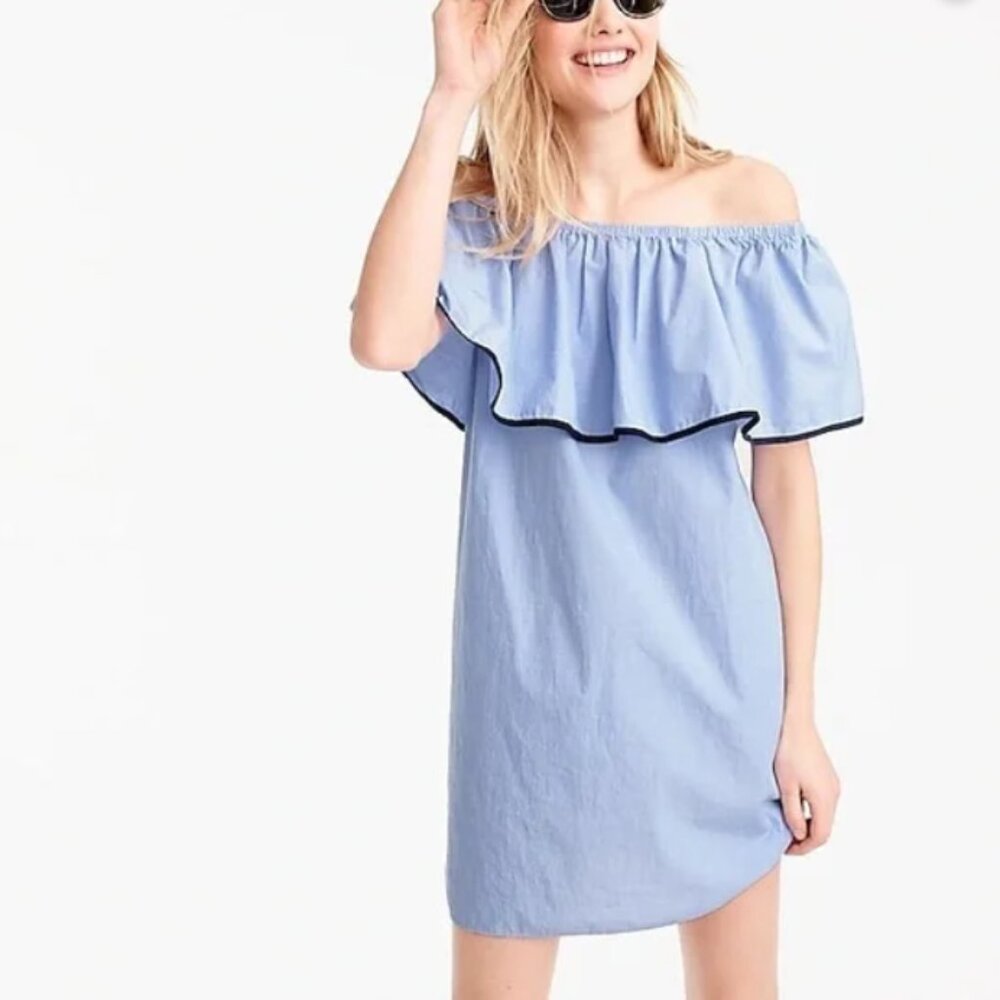 NWT J.CREW boutique tipped off the shoulder dress in deep blue